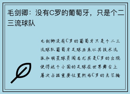 毛剑卿：没有C罗的葡萄牙，只是个二三流球队