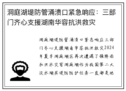 洞庭湖堤防管涌溃口紧急响应：三部门齐心支援湖南华容抗洪救灾